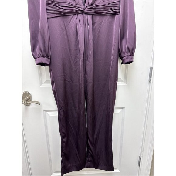 MAC DUGGAL Size 14 Plum 2647 Front Twist V-Neck Long Puff Sleeve Jumpsuit New - Picture 6 of 10